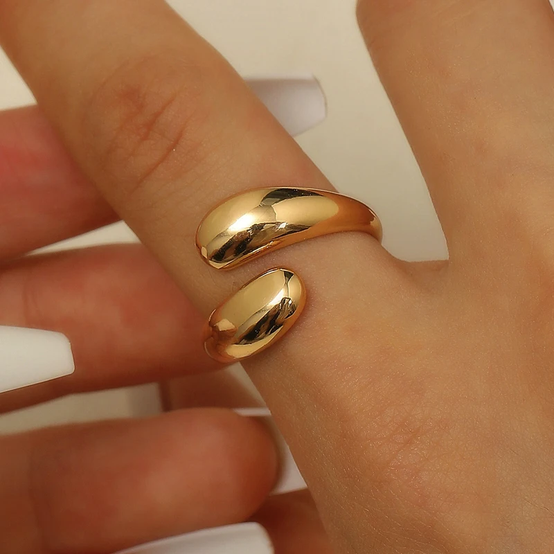 حلقة مفتوحة هندسية مجوفة للنساء بسيطة على شكل دمعة قابلة للتعديل، خاتم إصبع السبابة، مجوهرات عصرية غير رسمية متعددة الاستخدامات، هدية قابلة للتكديس #4