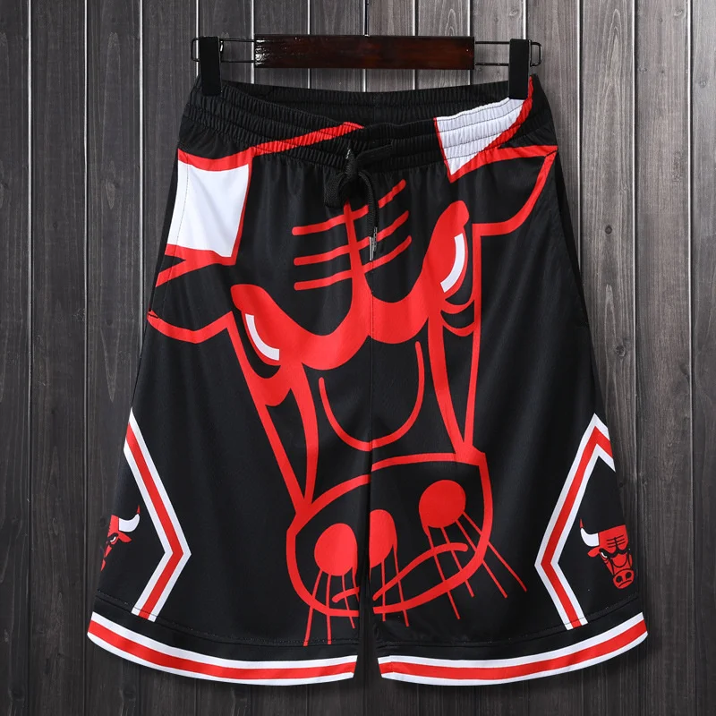 American Basketball Shorts Summer Men's High Street Retro Dragon Lettering Printed Basketball Loose Sports Pants Trend