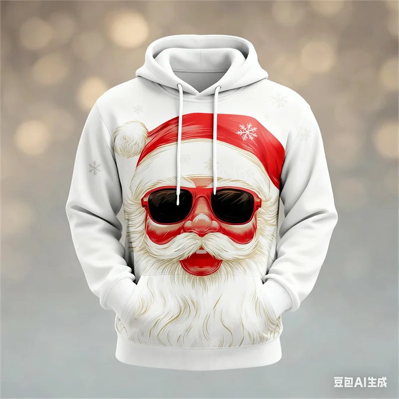 

Fashion 3D Printed Santa Clause Graphic Men's Hoodies Color-blocking Long Sleeve Sweatshirt Christmas Theme Loose Casual Clothes