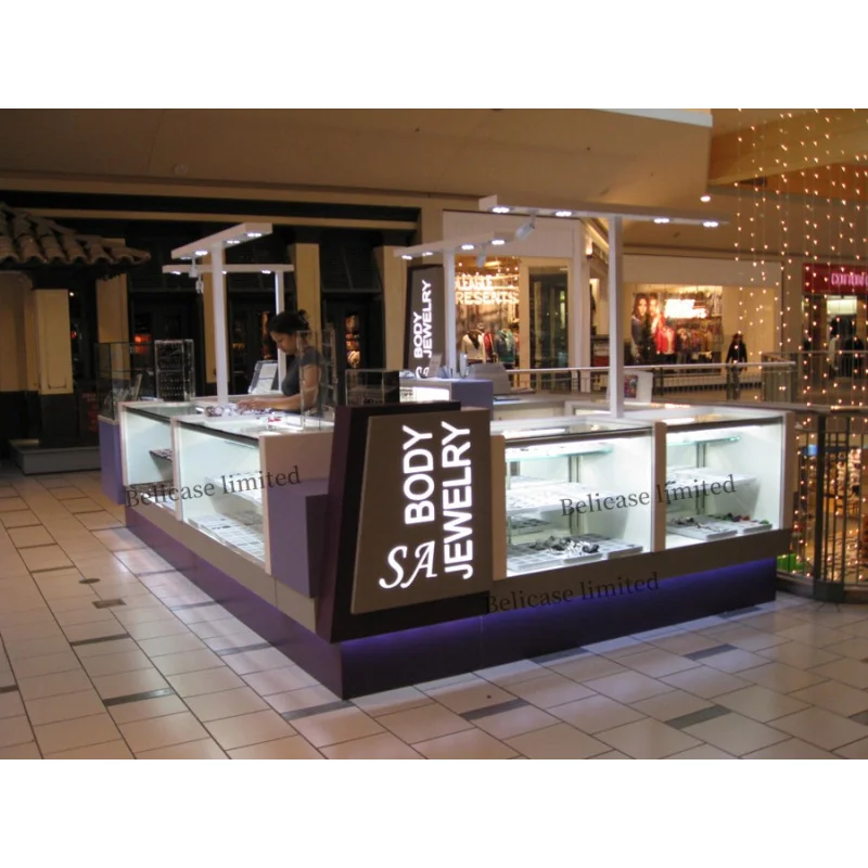 (Customized) Luxury Jewellery Store Glass Counter Shiny Jewelry Display Showcase Cabinet with Light Jewelry Kiosks Mall