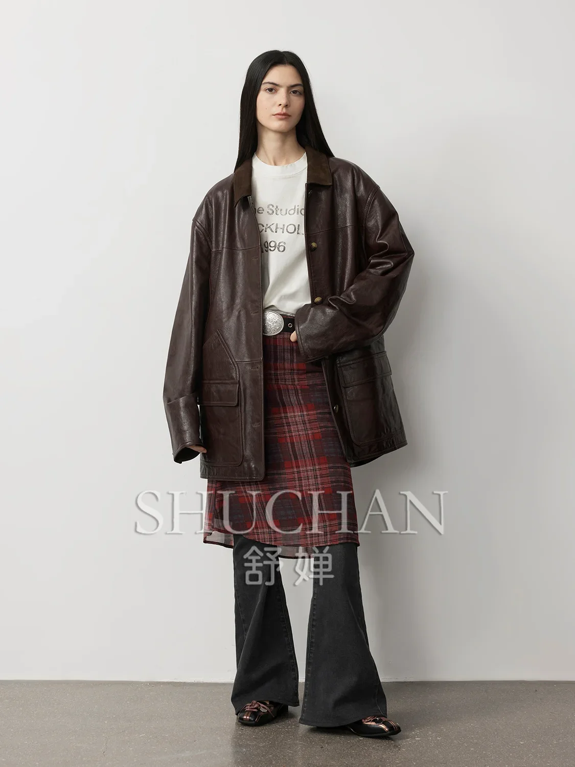 New American Retro New Zealand Imported Wax Sheepskin Medium and Long Leather Jacket Women New 2024