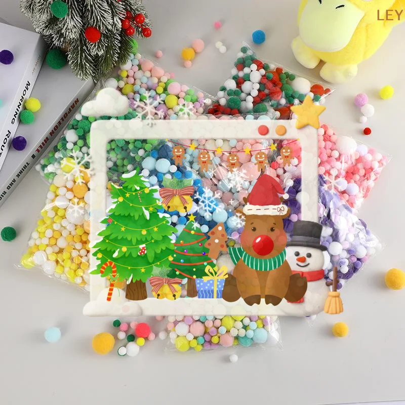 

Mixed Fluffy High Elasticity Soft Pompoms Christmas Color Series Diy Hand-sewn Craft Children's Toys Christmas Decoration Mater