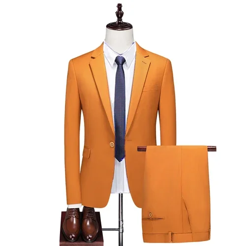 Men's Boutique Business Slim Solid Color Suit Set   Male Slim Fit Double Split Dress Blazers Jacket Pants Vest