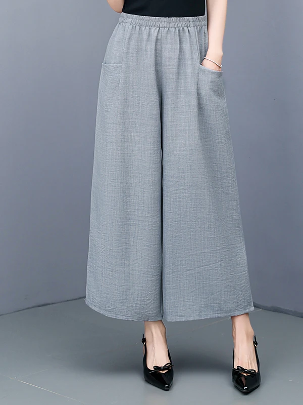 

High Waist Wide Leg Pants Women's Loose Cotton Silk Nine Points Mom's Style Casual Pants Breathable Comfortable Elderly Women...