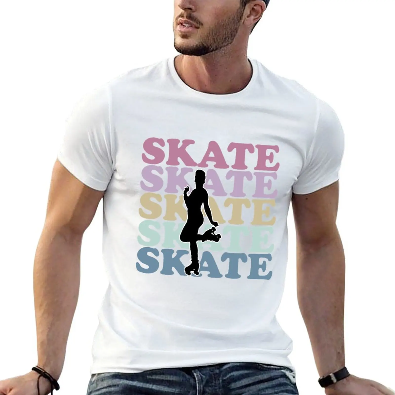 

Skate Retro Roller Skating T-Shirt t shirts for man slim fit t shirt men 100% cotton luxury brand T-Shirt