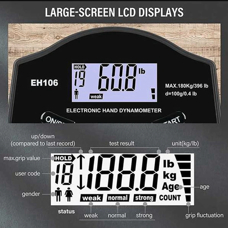 جهاز اختبار قوة قبضة اليد ، مقياس قوة القبضة اليدوية الرقمي ، مقياس قوة القبضة ، USB ، شاشة LCD جديدة ، 396 رطلاً ،