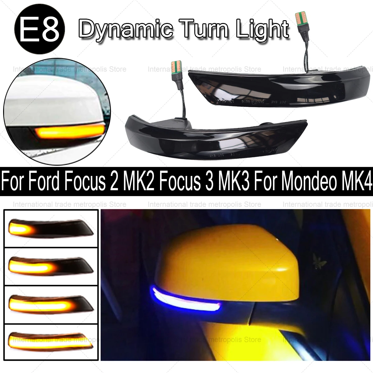 1Pair LED Dynamic Turn Signal Light Flasher Flowing Water Blinker Flashing Light For Ford Focus 2 MK2 Focus 3 MK3 For Mondeo MK4