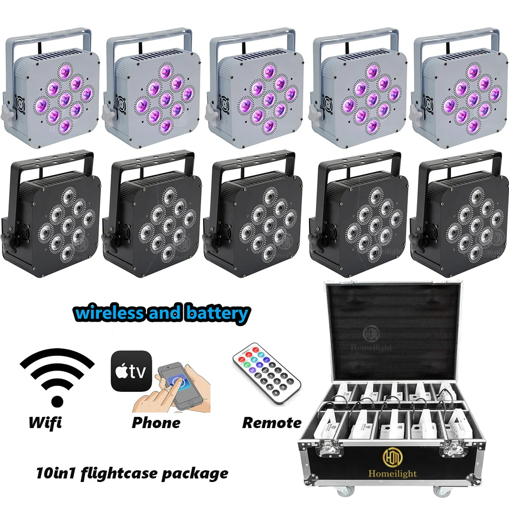 9pcs 18W Phone Dmx Control Led Flat Par Light for Wedding Disco Wireless Battery Par Uplight