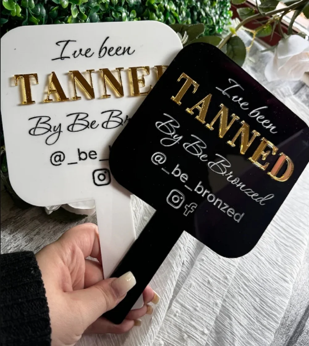 Personalized Spray tanning prop handheld covering paddle face paddle salon decor photo taking prop