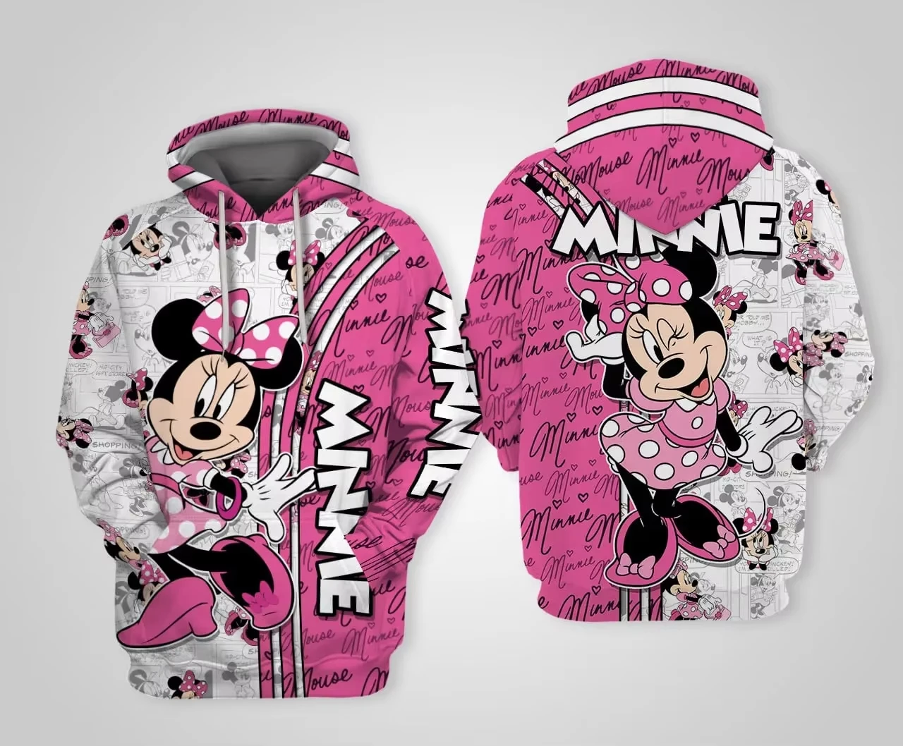 (MINISO)Disney Minnie Mouse 3D Print Hoodie Mens Womens Casual Sports Pullover Hoodie Cartoon Zipper Hoodie Fashion Streetwear