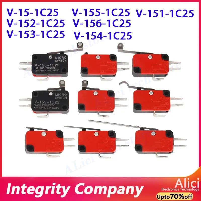 

10 шт. микропереключатель, концевой выключатель хода V-15-1C25 V-151-1C25 V-152-1C25 V-153-1C25 V-155-1C25 V-156-1C25, роликовый переключатель с длинной ручкой