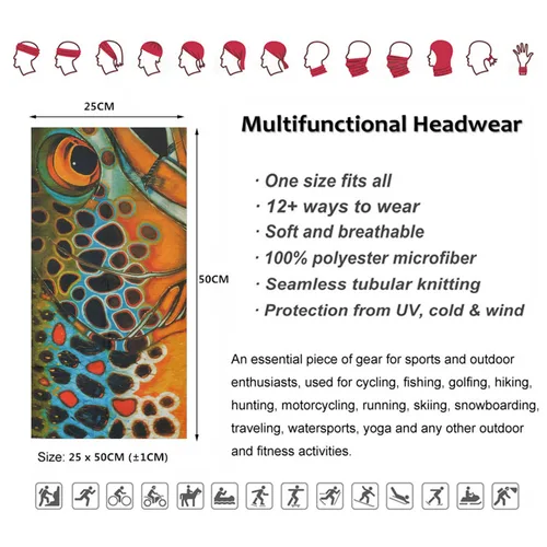 Imagen 2 del producto Calentador de cuello con patrón de peces a prueba de viento, pañuelo multifuncional para la cabeza, regalos de cumpleaños para mamá/papá, pañuelos sin costuras, diadema para ciclismo