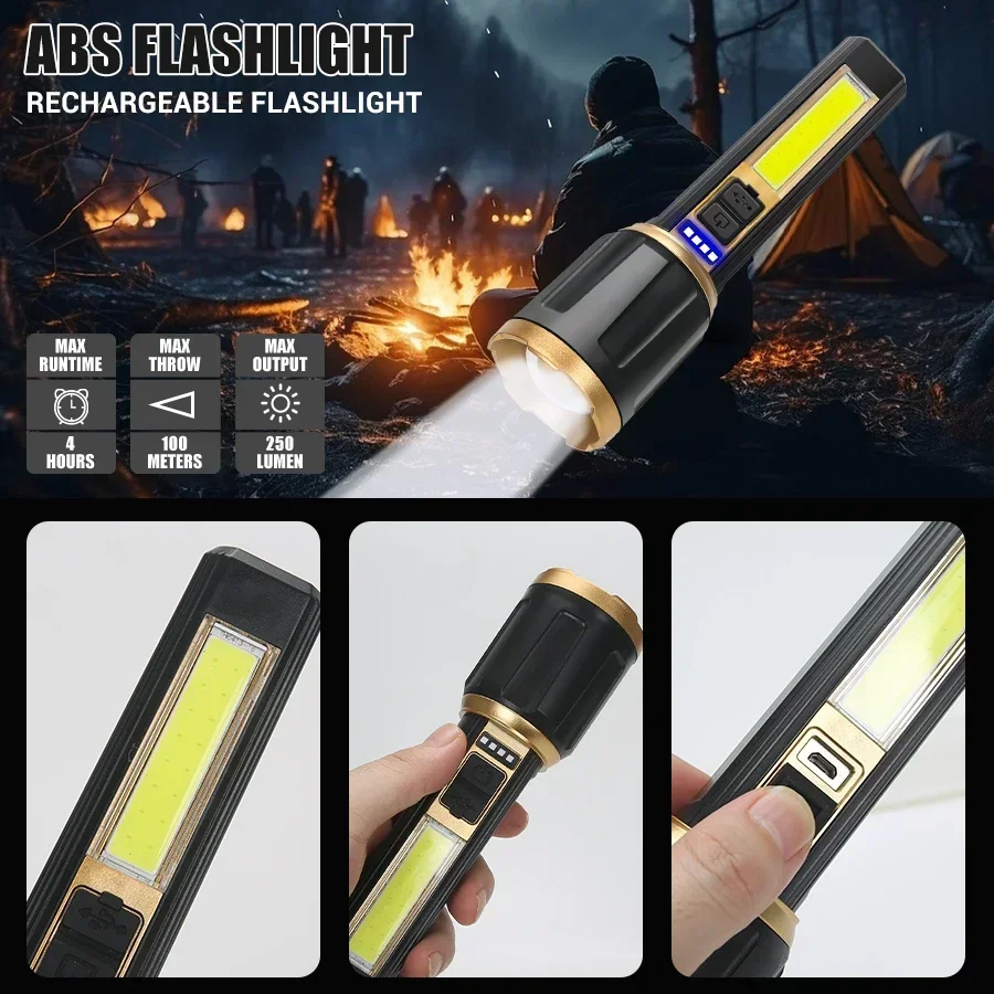 High Power T6 LED Flashlight Built-in Battery USB Rechargeable Zoom Torch With Power Display Outdoor Tactical Flashlights