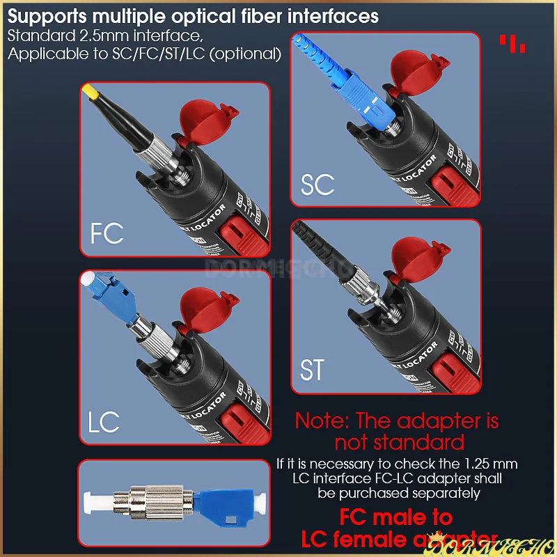 VLF 50MW Visual Fault Locator Fiber Optic Cable Tester 5-50km Range VFL Can Choose LC Adapter FTTH