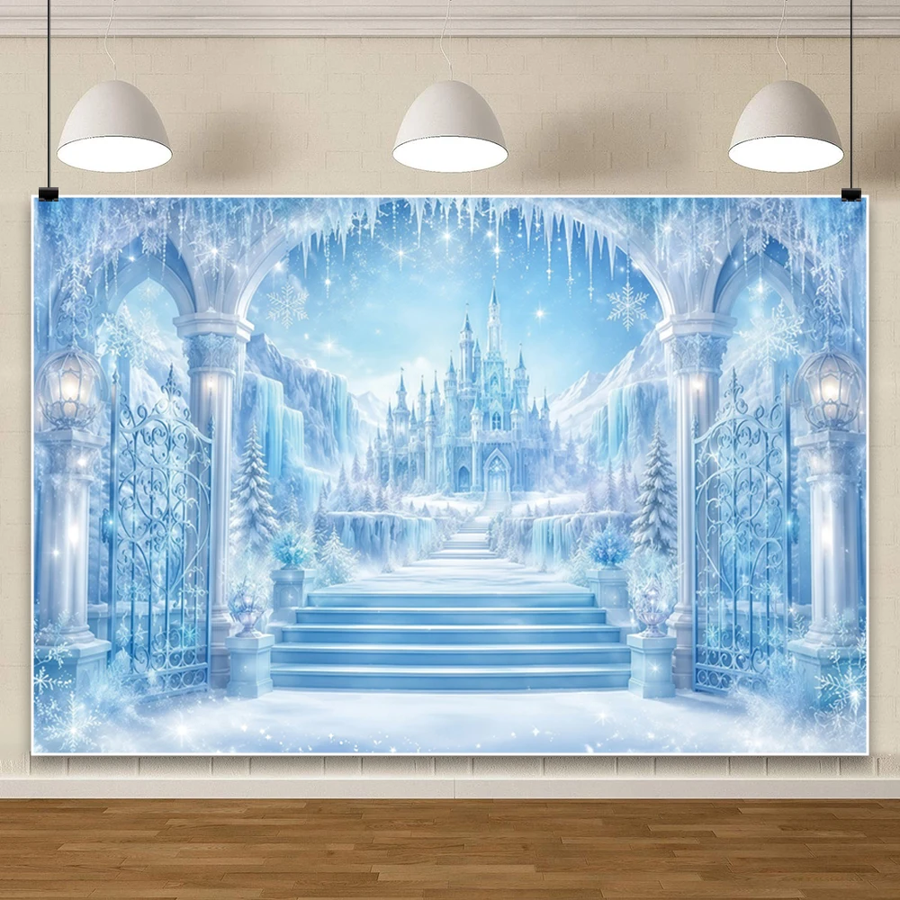 Yeele Backdrop for Kid Family Portrait Winter Ice Castle Party Banner Frozen World Wonderland Photography Background Studio Prop