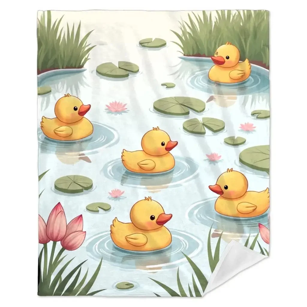1pc of a Soft And Comfortable Flannel Blanket Featuring a Cute Little Yellow Duck Design. This Warm And Lightweight Throw Is Perfect for Your Bed, Sofa, Office, Camping, Travel, Or As a Gift