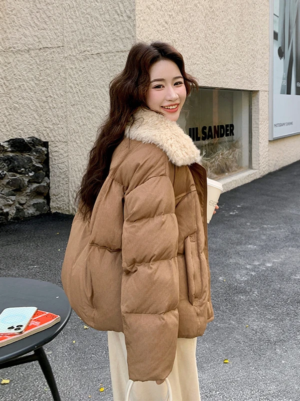 양털 칼라 다운 재킷 여성용 오트 슬레 티엔드 따뜻한 화이트 듀 페더 이너 코트 브레드 디자인 겨울 아우터웨어