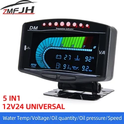 Universal Car LCD Digital Gauge 5 In 1 Tachometer Oil Pressure Sensor Volt Voltmeter Water Temperature Fuel Gauge 12V/24V