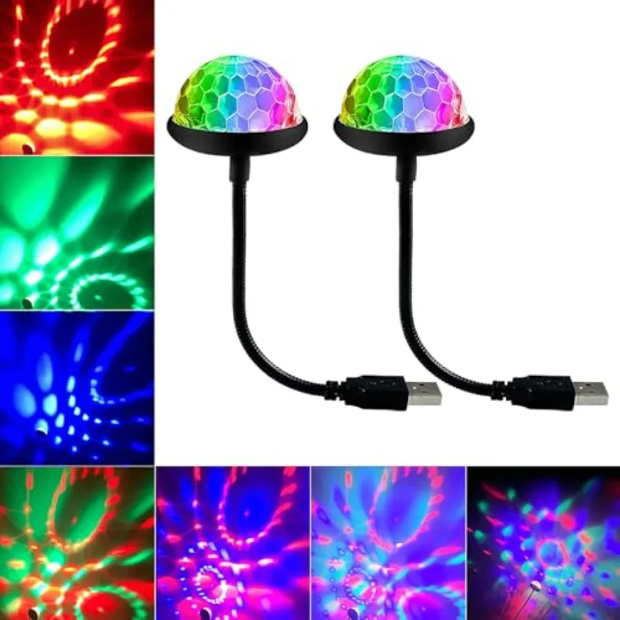 

2 Pack Sound Activated Mini Disco Ball Party Lights, USB Plug and Play DJ Lighting, Stage Light for Room Home Dance Parties Kar