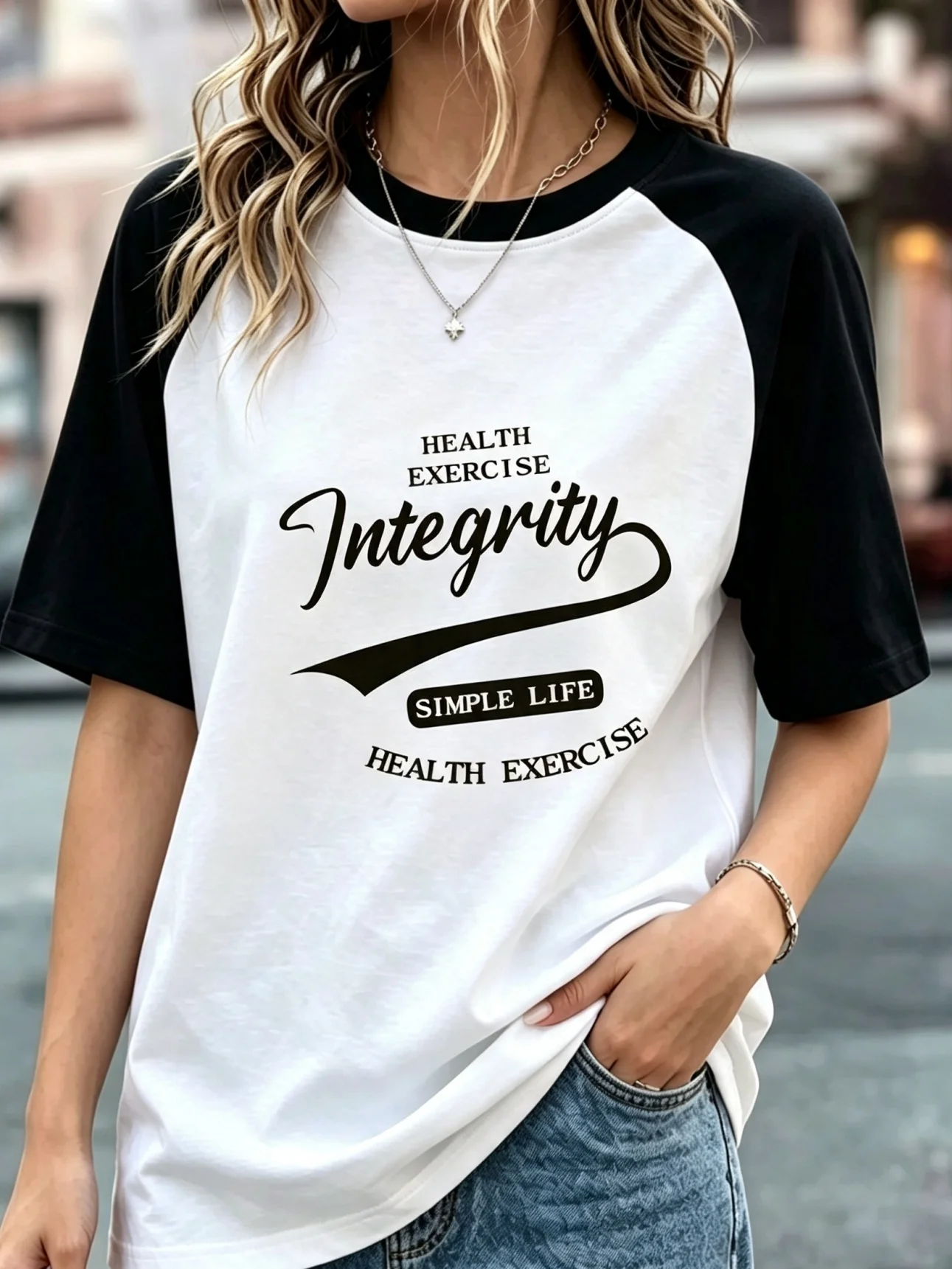 Women's Grey-White Raglan T-Shirt 'Go outside Explore Slowly' Bold Letter Print Loose Casual Tee for Comfortable Wear