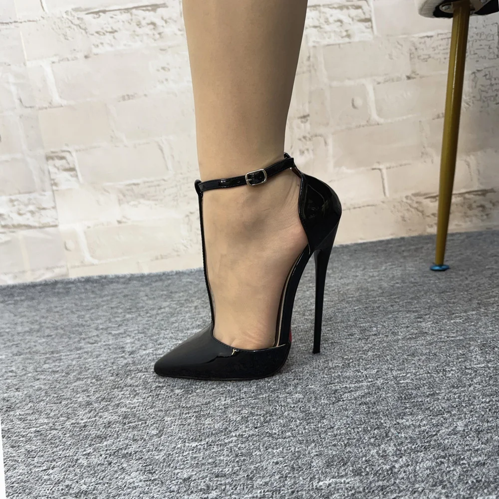 16cm Thin High Heels,Women Pumps,Unisex Bed Cosplay Shoes,Ankle T-strap,Mid Hollow,Black,Red,Nude,White,Custom Colors