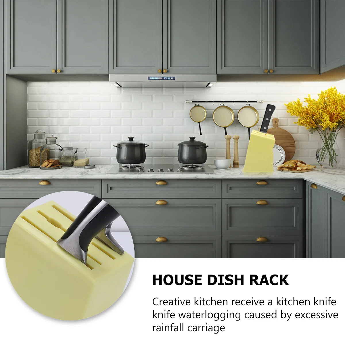 

Universal Plastic Knife Block Creative Kitchen Storage Organizer Drain Rack Cutlery Display Stand Yellow for Home