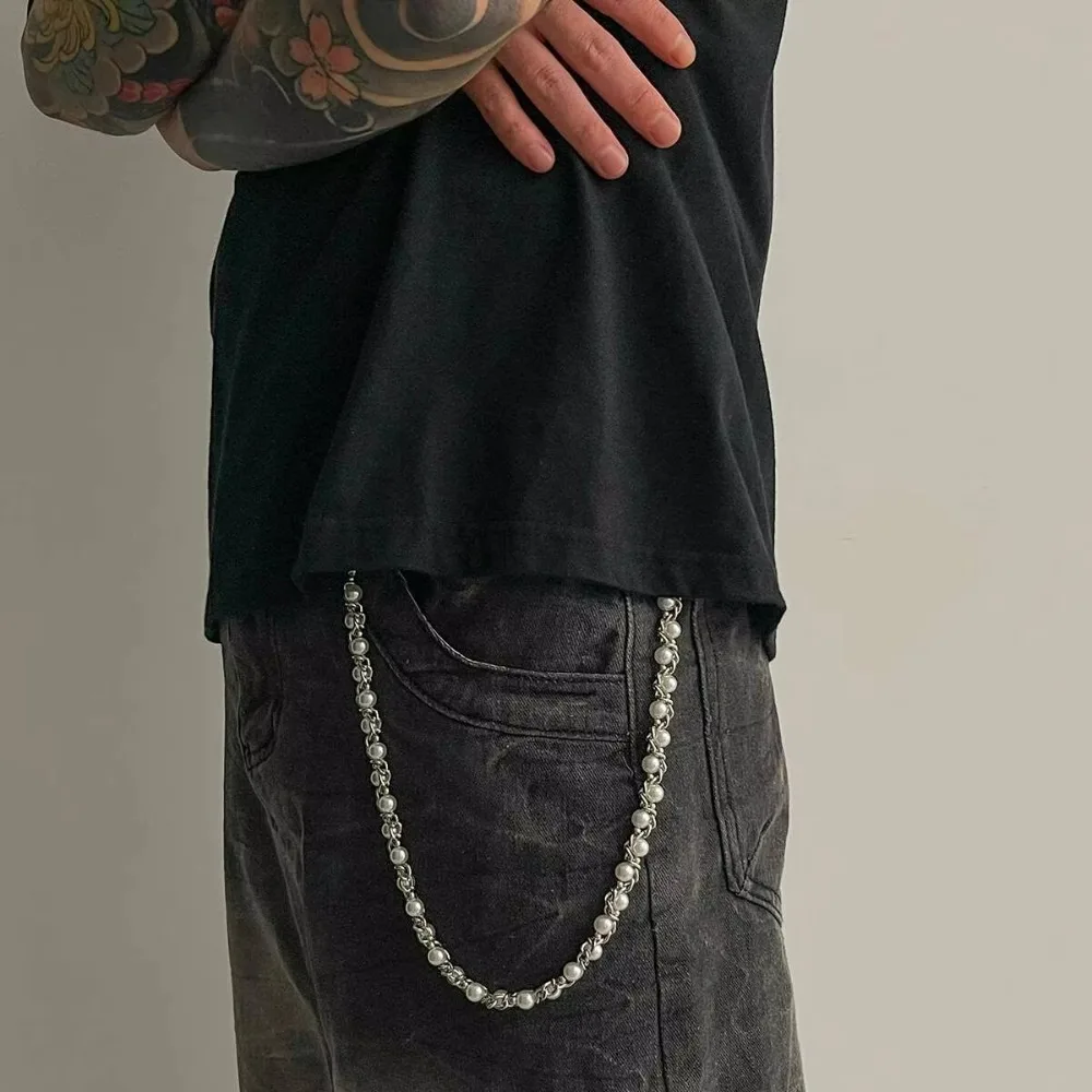 Imitation Pearl Punk Waist Chain Handbag Chain Men Tassel Bag Men Wallet Chain Women Jewelry Gift Hip Hop Rock Jeans Keychain