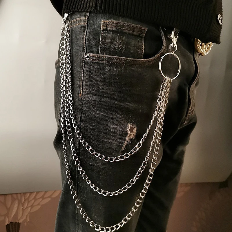 2/3Layer Punk Hip-hop Long Metal Belt Chain Fashion Trousers Pant Waist Metal Chain Keychain