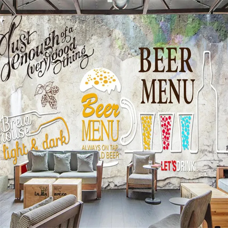 

Custom Hand-painted Graffiti Cement Wall Beer Theme 3D Photo Wall Paper Bar KTV Industrial Decor Mural Self-adhesive Wallpapers