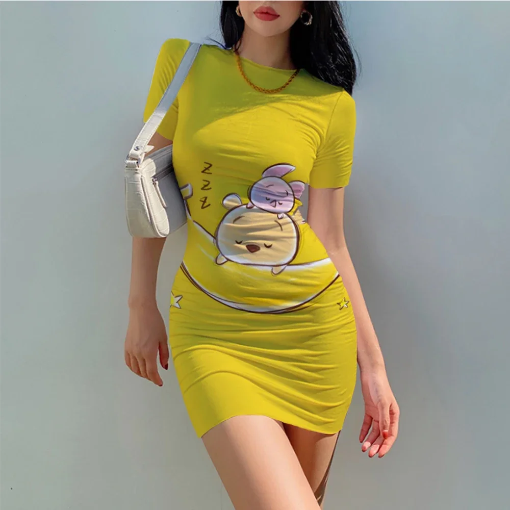 Disney Winnie the Pooh Women Casual Summer Autumn Mini Size Vintage Sexy Clothing Bodycon Tank Club Dress Dropshipping