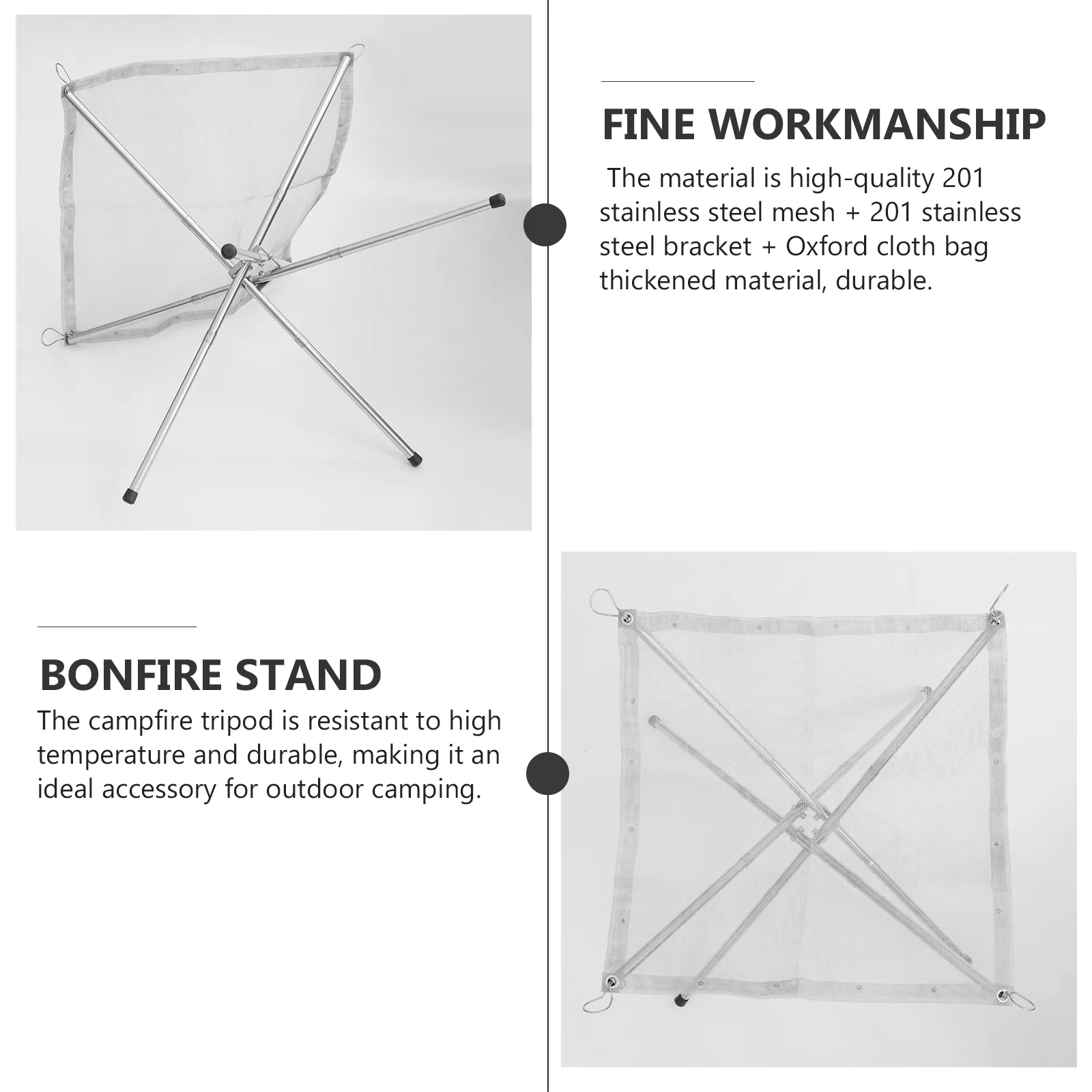 Folding Campfire Stand Foldable Bonfire Rack Outdoor Camping Supply Wood Burning Bracket Pit with Tripod