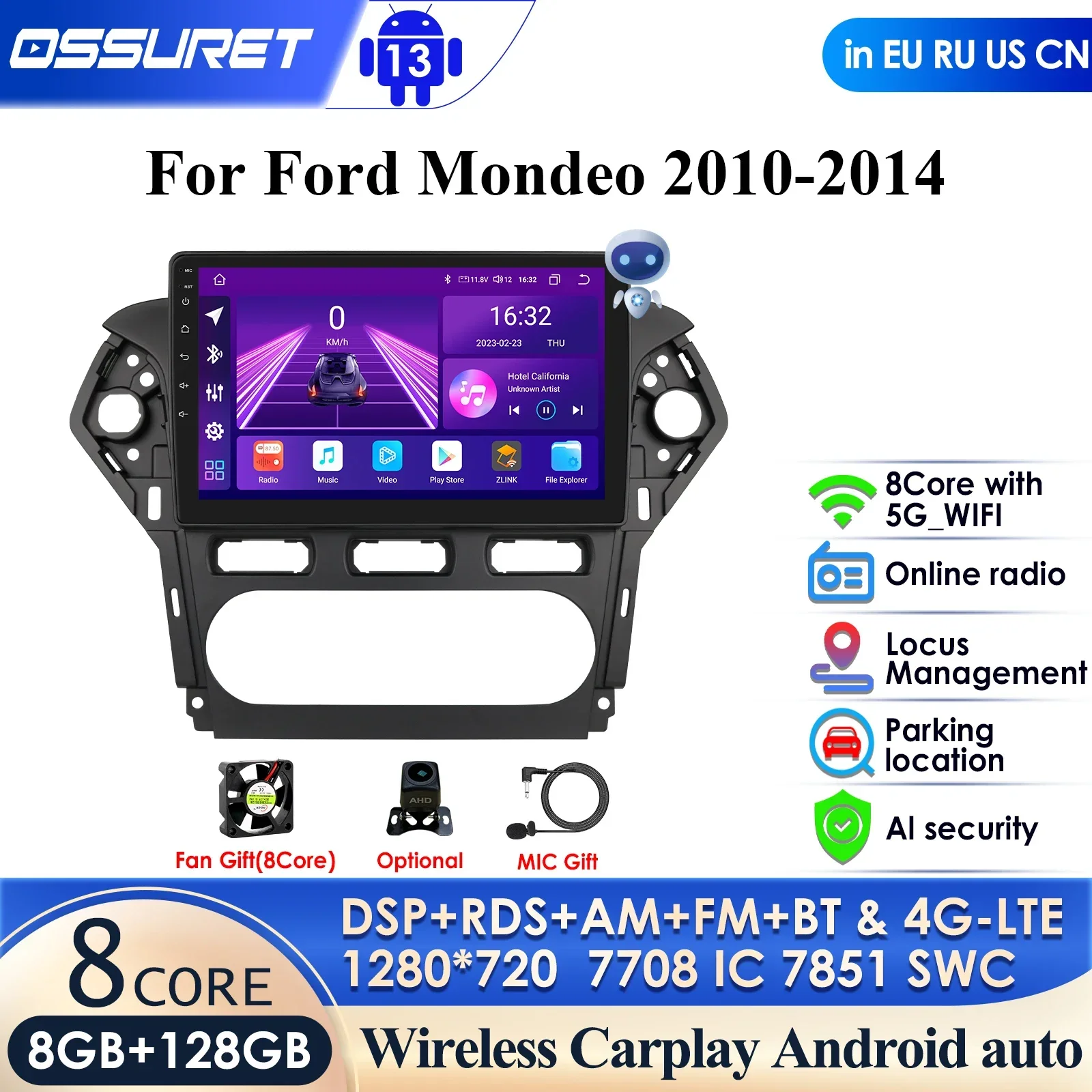 

Автомобильная Мультимедийная система Android для Ford Mondeo 2010-2014, навигация GPS Carplay 4G DSP Авторадио 7862, автомобильный Интеллектуальный плеер RDS