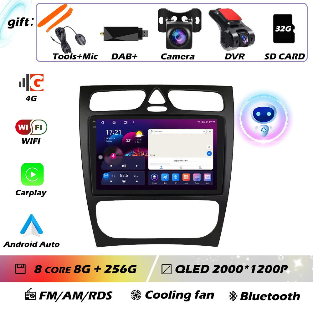 Voor Mercedes-Benz EEN W168 C W203 G W463 Vaneo Vito Viano CLK Klasse C209 Android GPS Autoradio Multimedia Video speler Carplay 4G