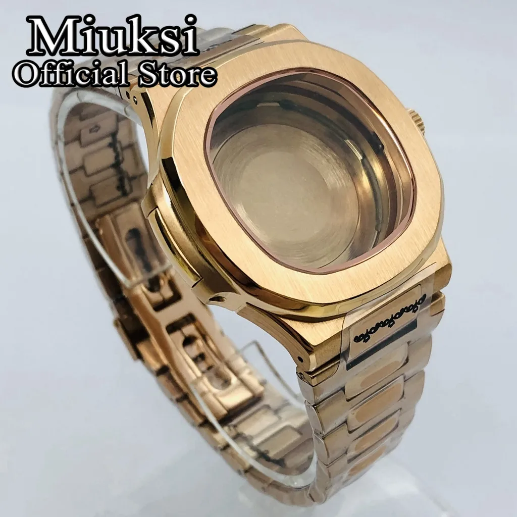 Miuksi 42mm rose gold watch case sapphire glass fit NH35 NH36 ETA2824 2836 Miyota8205 8215 PT5000 Mingzhu DG2813 3804 movement