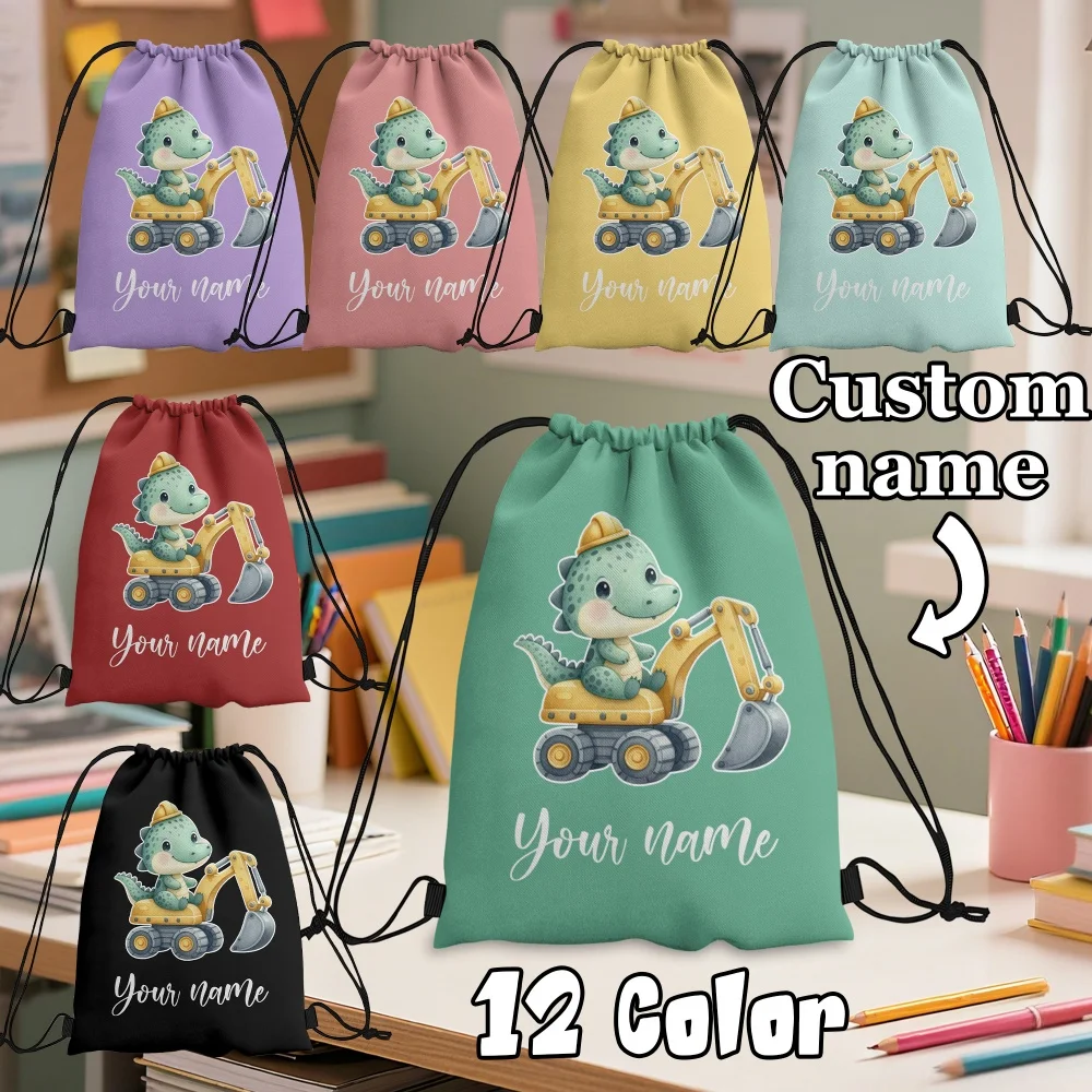 1Pc Custom Name/Text Dinosaur & Excavator Backpack Bag-Personalized Sports Bag Lightweight Travel Gym Sack Storage Bag,12 Color