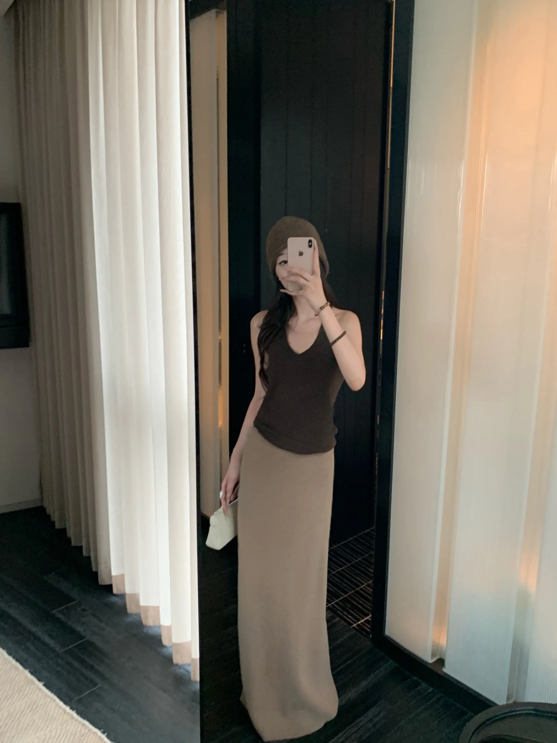 

5werkwen Вязаная облегающая длинная юбка с высокой талией, повседневная, для офиса, женская, А-силуэт