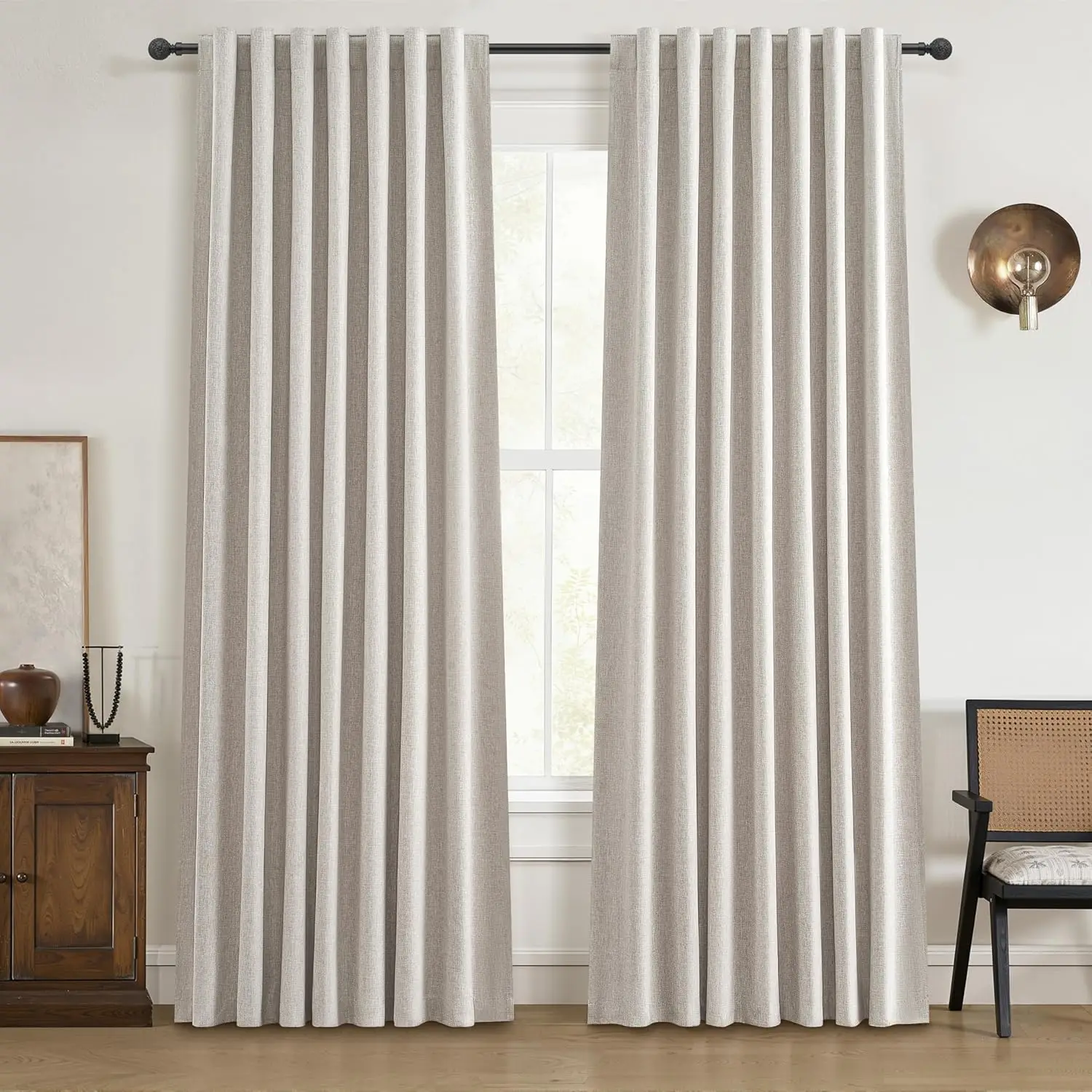 

100% Blackout Curtains 84 Inch Length 2 Panels Set Farmhouse Style for Bedroom Windows/Living Room Thermal Insulated Neu