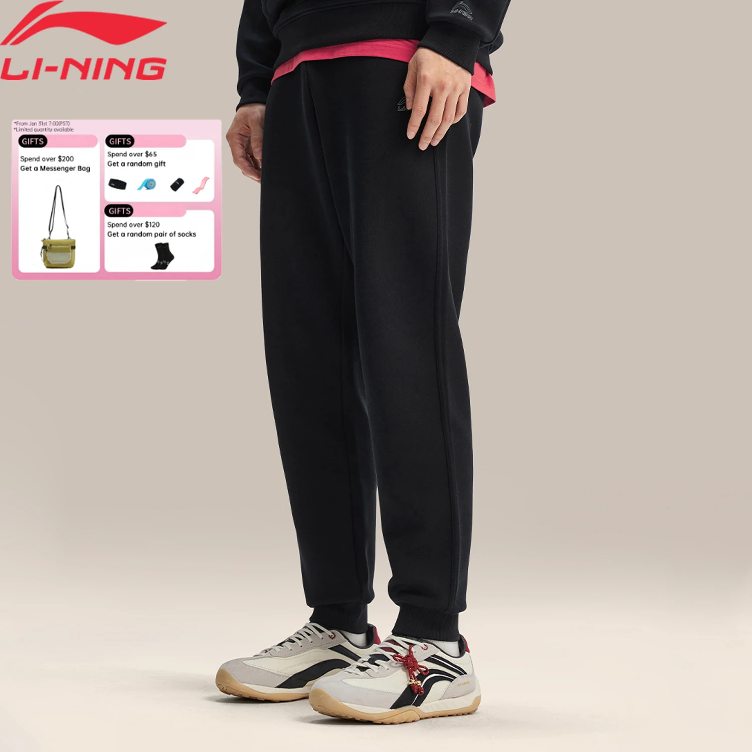 

Li-Ning Men's Sports Style Sweatpants LN BASE DRY 46%Cotton 42%Polyester 12%Viscose Comfortable LiNing Casual Trousers AKLW067