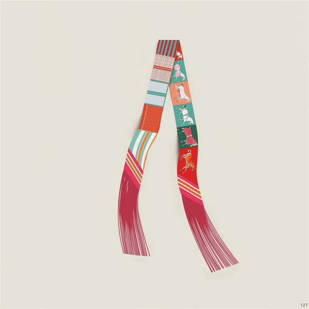 Europe Spring New Cashew Nut Women's Decorative 130x5cm tassel Small Silk Scarf Hair Band Binding Bag Handle Ribbon Small Scarf view 6