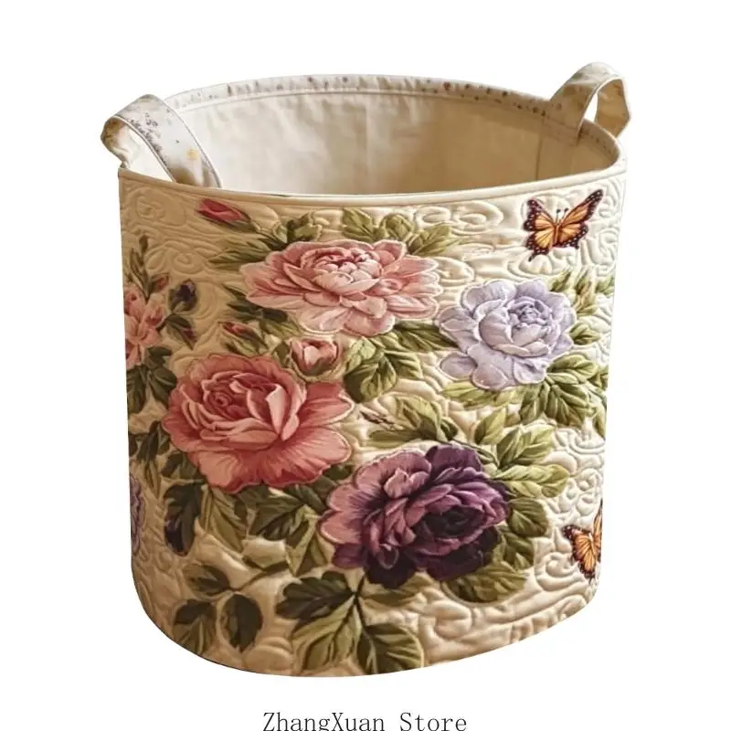 Eleganter Schmutzwäsche-Organizer mit Blumenmuster und stabilen Griffen, waschbar, 3 x – Detail 4