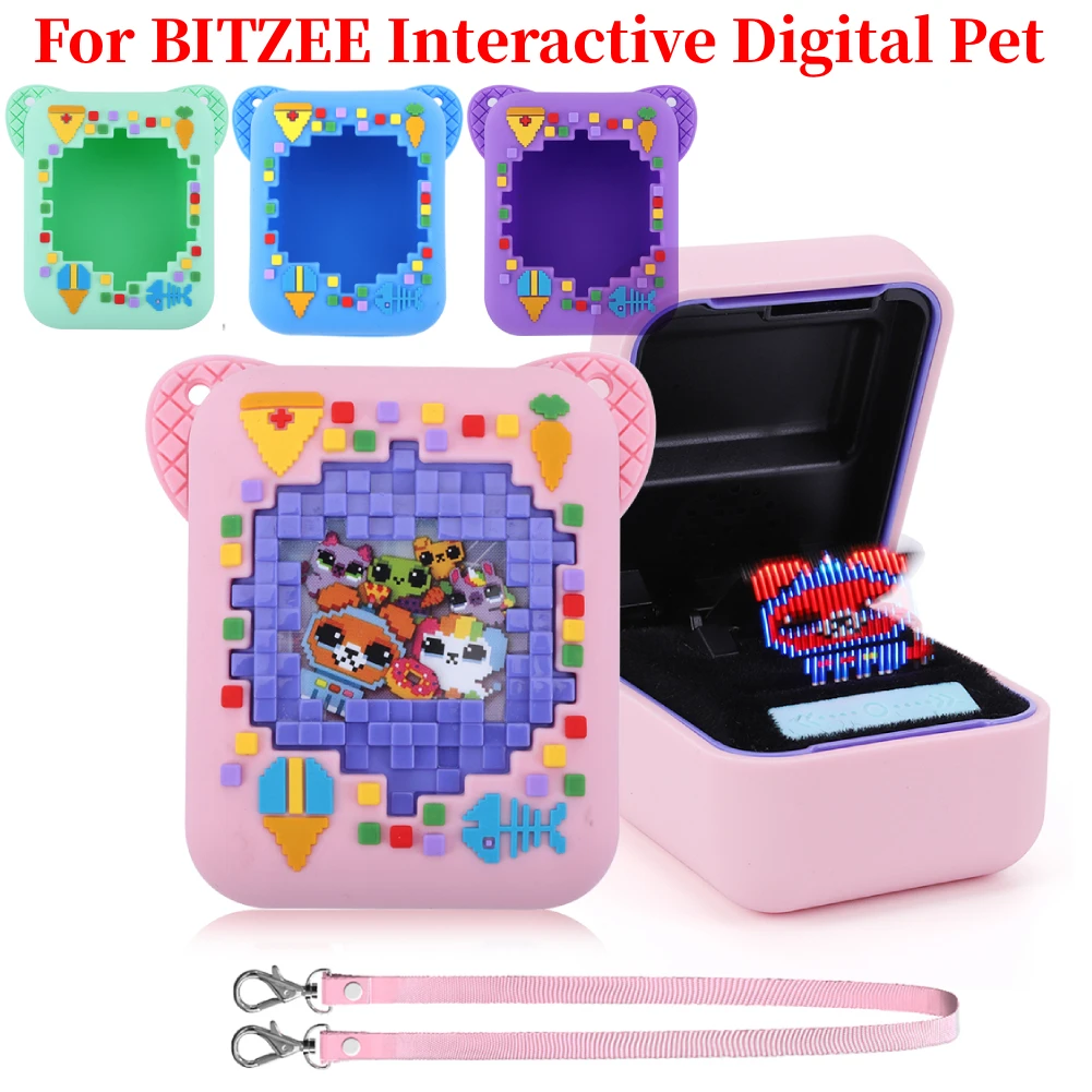 

Silicone Protective Skin Sleeve with Lanyard Protective Storage Holder Anti Drop 3D Food Print for Bitzee Virtual Electronic Pet