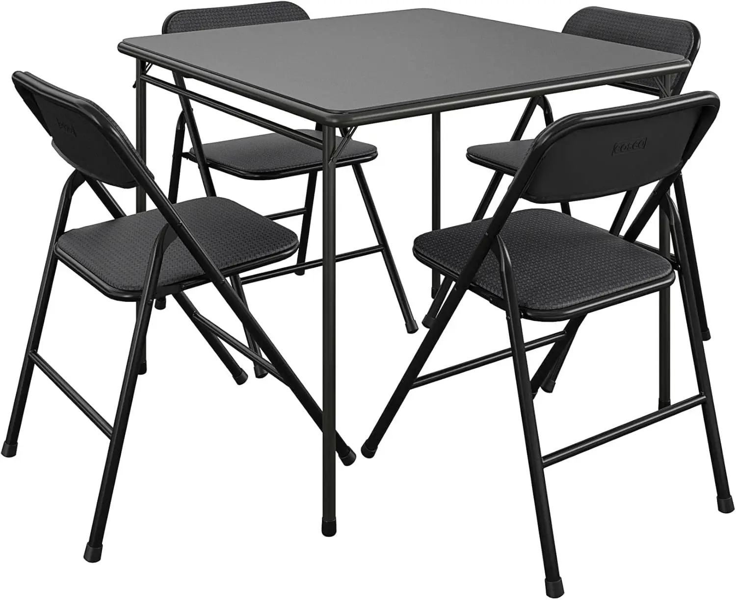 

COSCO Premium 5-Piece Dining Set, with 34" Vinyl Top Card Table and 4 Fabric Padded Seat & Back Folding Chairs, Black