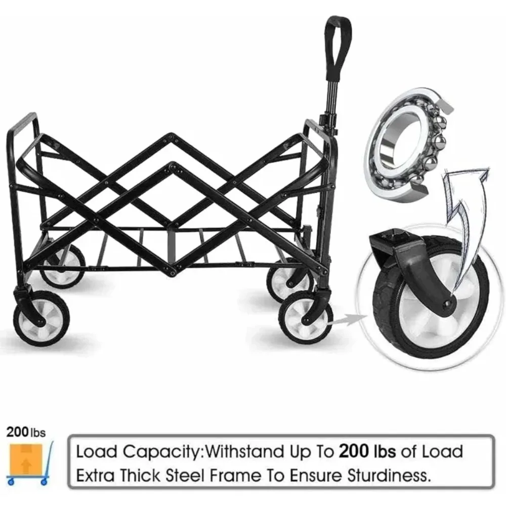 Foldable Wagon, Beach Cart Large Capacity, Heavy Duty Folding Wagon Portable, Collapsible Wagon for Sports, Shopping