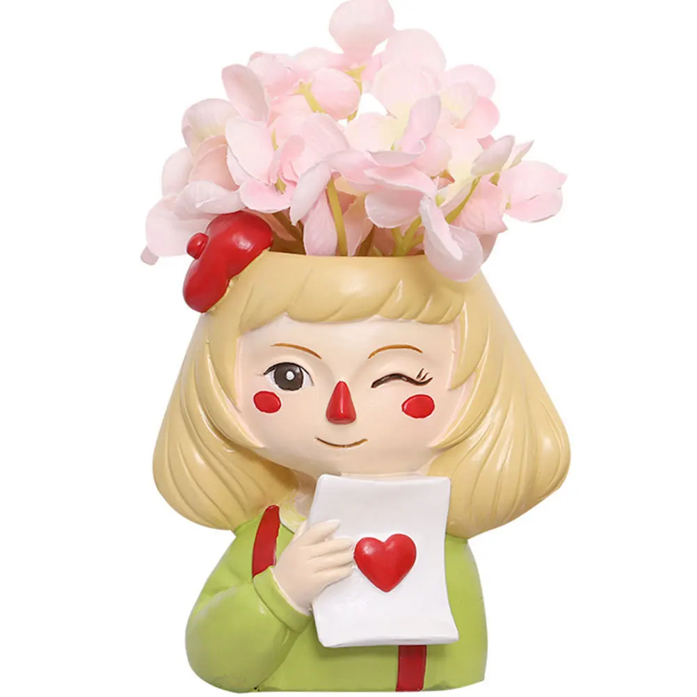 

Half Girl Shape Painted Resin Flowerpot Creative Colorful Plant Container for Home Desktop Landscape Decorative Succulent Pot