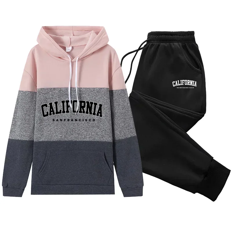 Sport Casual Women's Tracksuit Color Block Women Jogging Daily Single Piece Sweatshirt And Sweatpants Pullovers Hoodies Matching