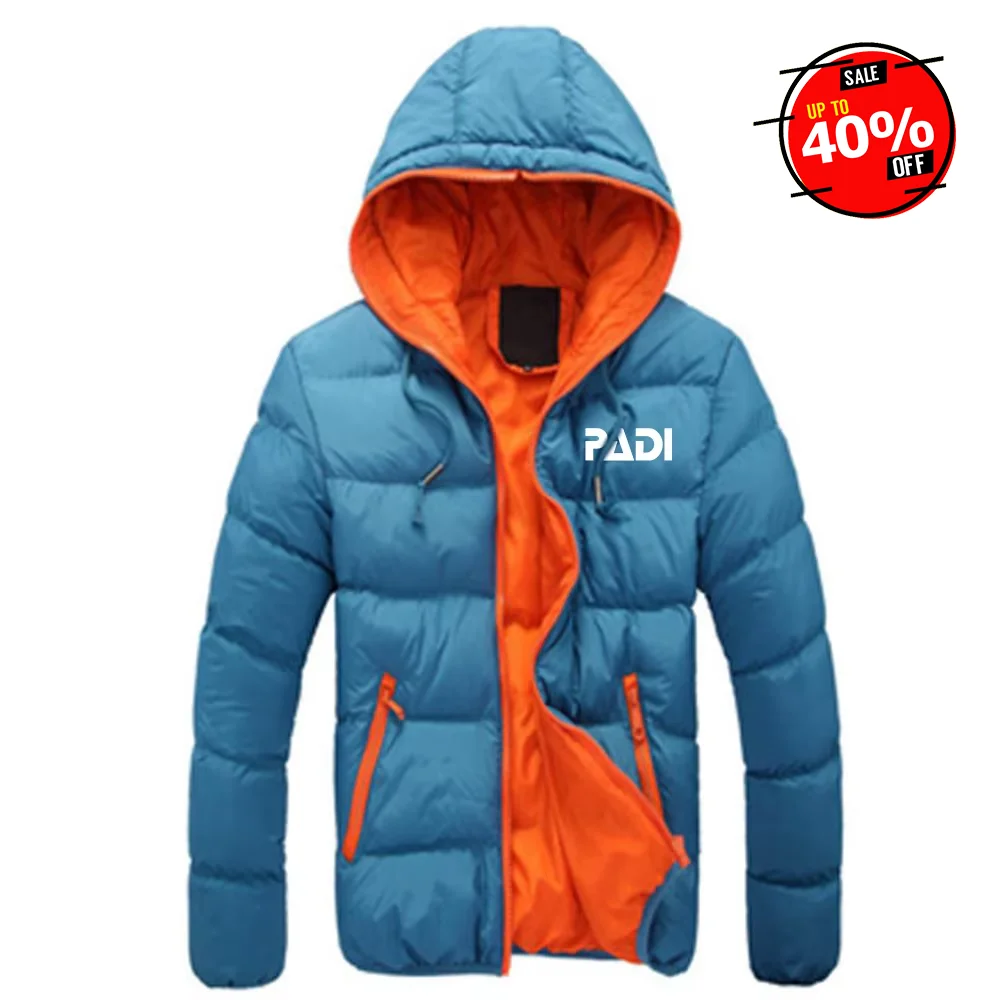 2025 Autumn Winter Scuba Driver Padi Print Casual Hooded Contrast Color Design Down Coats Men's High Quality Cotton Liner Jacket