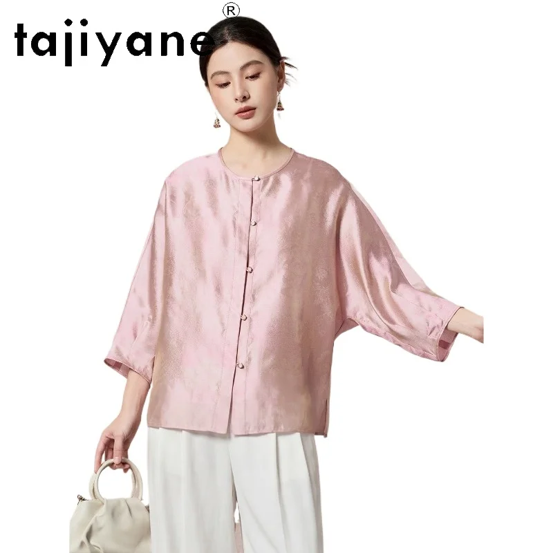 

TAJIYANE 100% Mulberry Silk Shirts for Woman New Chinese Style Blouse Elegant Jacquard Spring Ladies Tops 2026 Women Clothes 셔츠