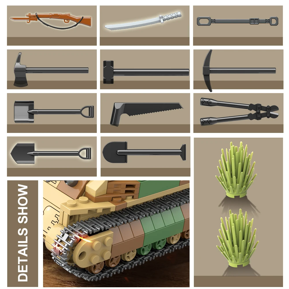 ตัวต่อของเล่นทหารยุคสงครามโลกครั้งที่สอง กองทัพญี่ปุ่น ทหาร รถหุ้มเกราะ รถถัง รถบรรทุก โมเดลประกอบ ของเล่นสะสม
