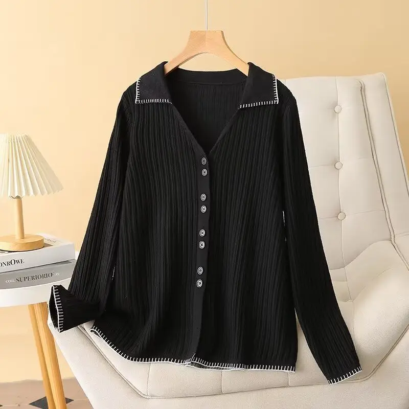 Herbst und Winter Kragen Kontrast Farbe Gestrickte Pullover Vielseitig V-ausschnitt Abnehmen frauen Woolen Gestrickte Pullover Strickjacke Top