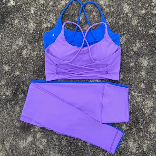2 szt. Zestaw legginsów gimnastycznych zestaw sportowy do jogi kobiety strój do ćwiczeń strój do fitnessu krzyżowe paski biustonosz legginsy z wysokim stanem dres do biegania